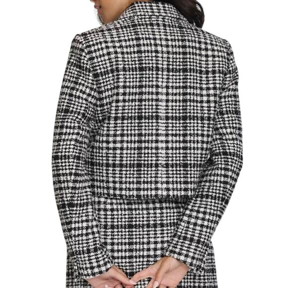 Calvin Klein Women’s Plaid Tweed Cropped Blazer Black Cream Size 8 - Picture 3 of 3
